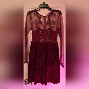 Burgundy pleated dress